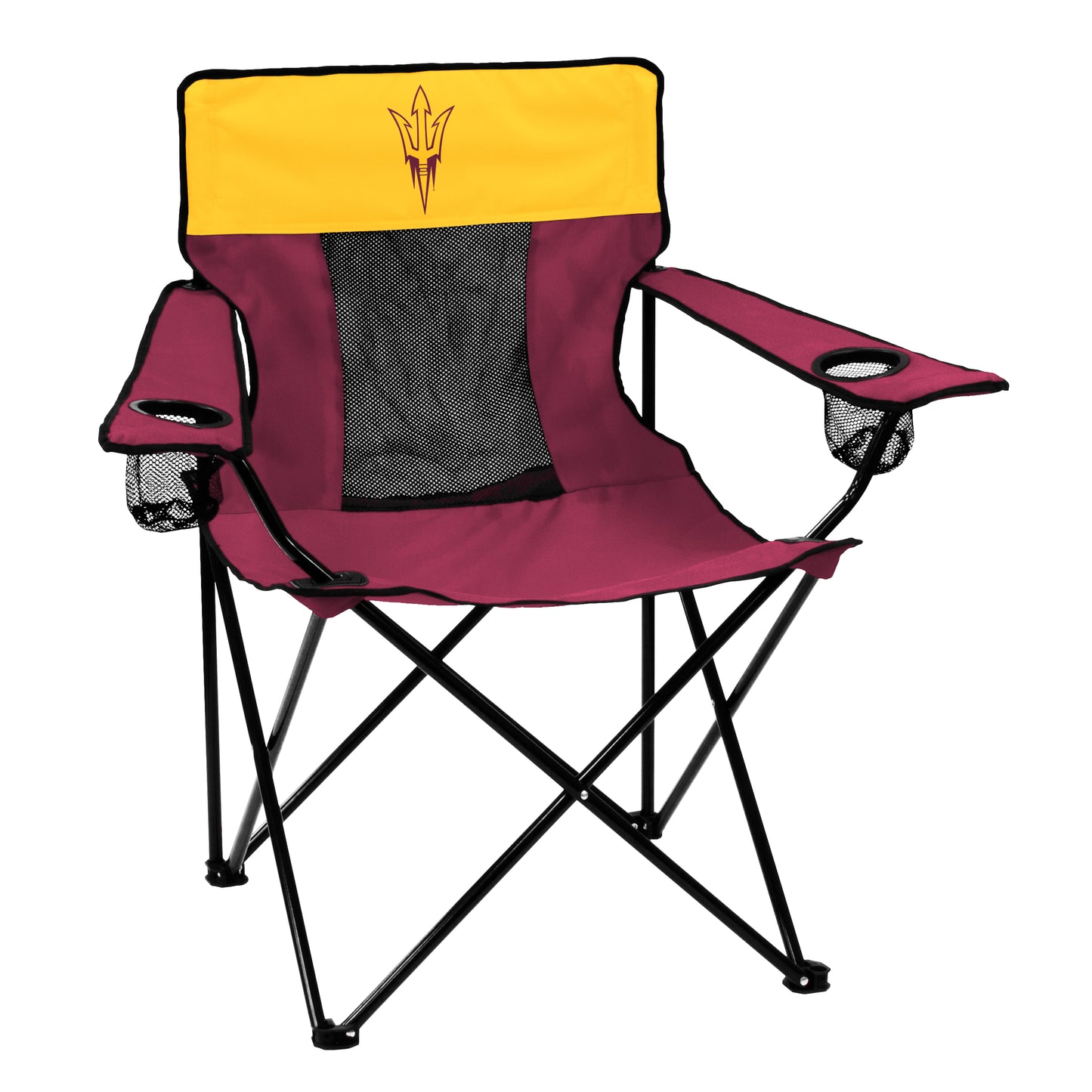 Arizona State Sun Devils Elite Camping Chair with cup holders, breathable fabric, and matching carry bag.