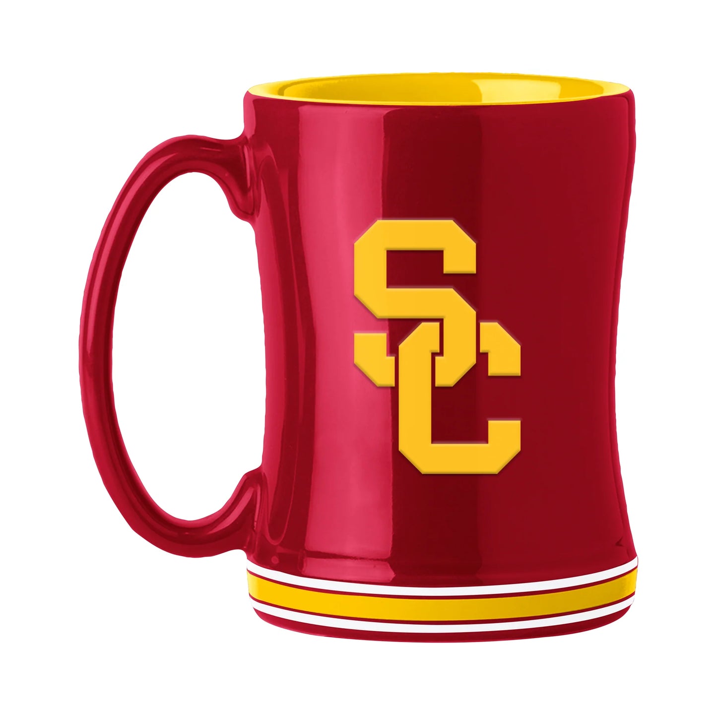 USC Trojans 14 oz NCAA coffee mug with team colors, 3D logo, team name on handle, microwave/dishwasher safe.