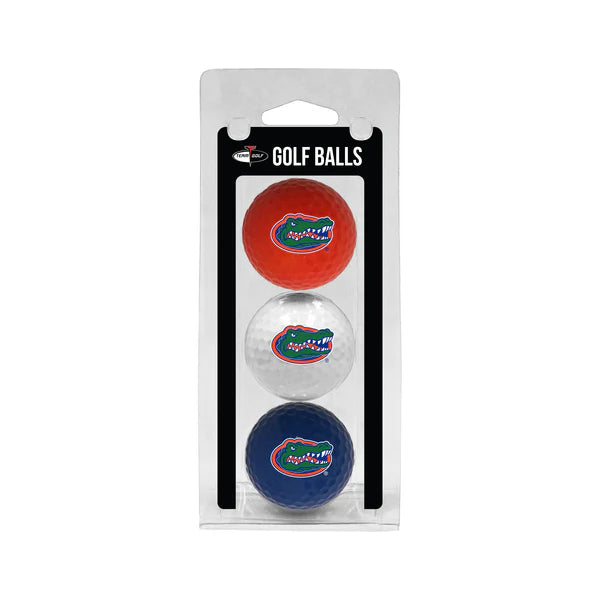 Florida Gators NCAA colored golf balls featuring team graphics and official licensing in a three ball pack