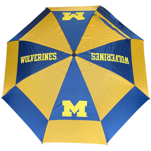 Oversized Michigan Wolverines NCAA golf umbrella with 62-inch nylon canopy and bold team graphics for rain coverage
