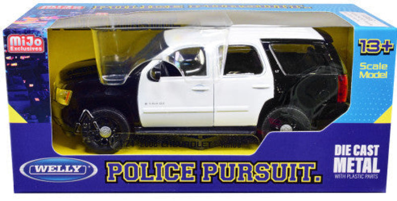 2008 Chevrolet Tahoe Unmarked Police Car Black and White 1/24 Diecast Model Car by Welly