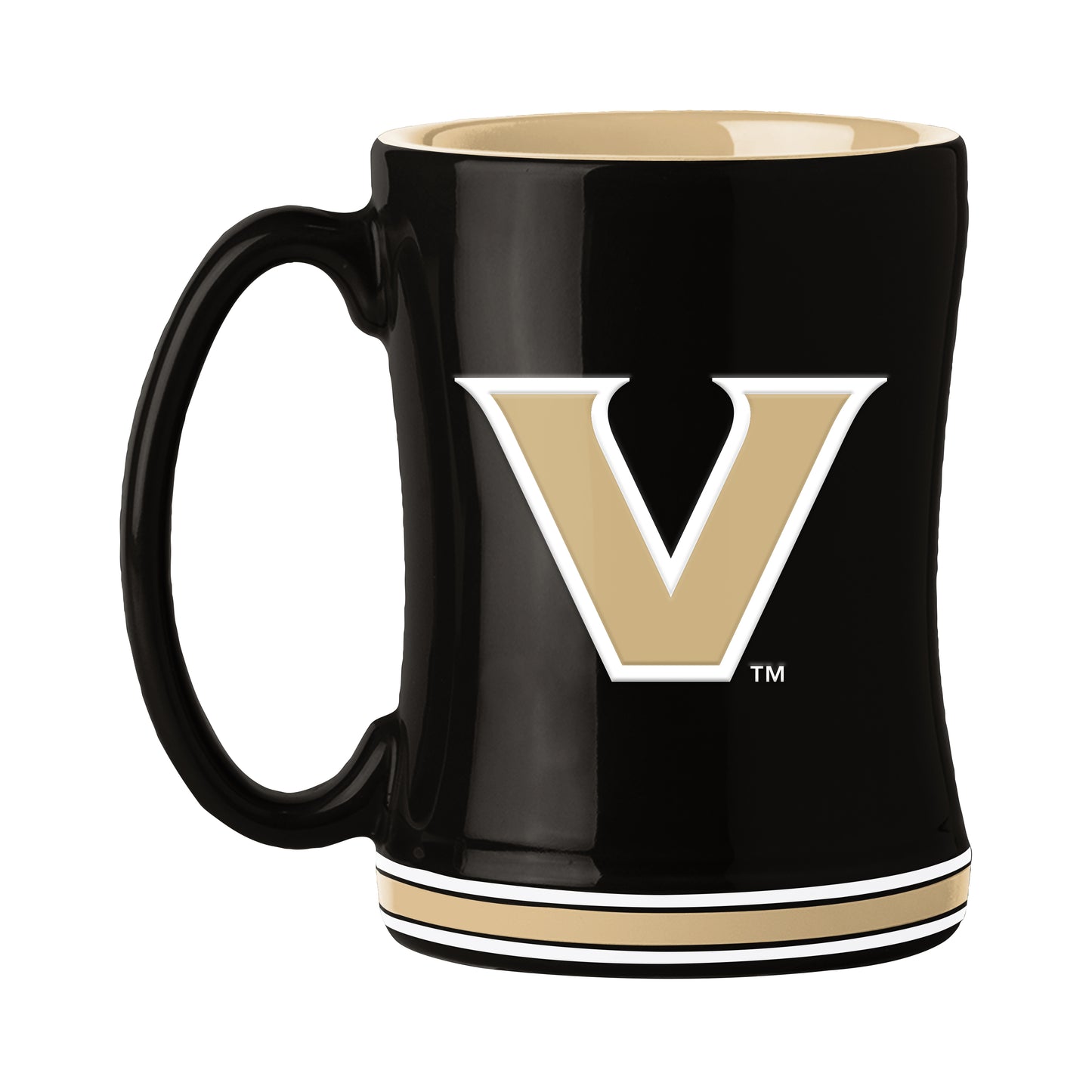 Vanderbilt Commodores 14 oz ceramic mug featuring raised team logo and team name on handle by Logo Brands