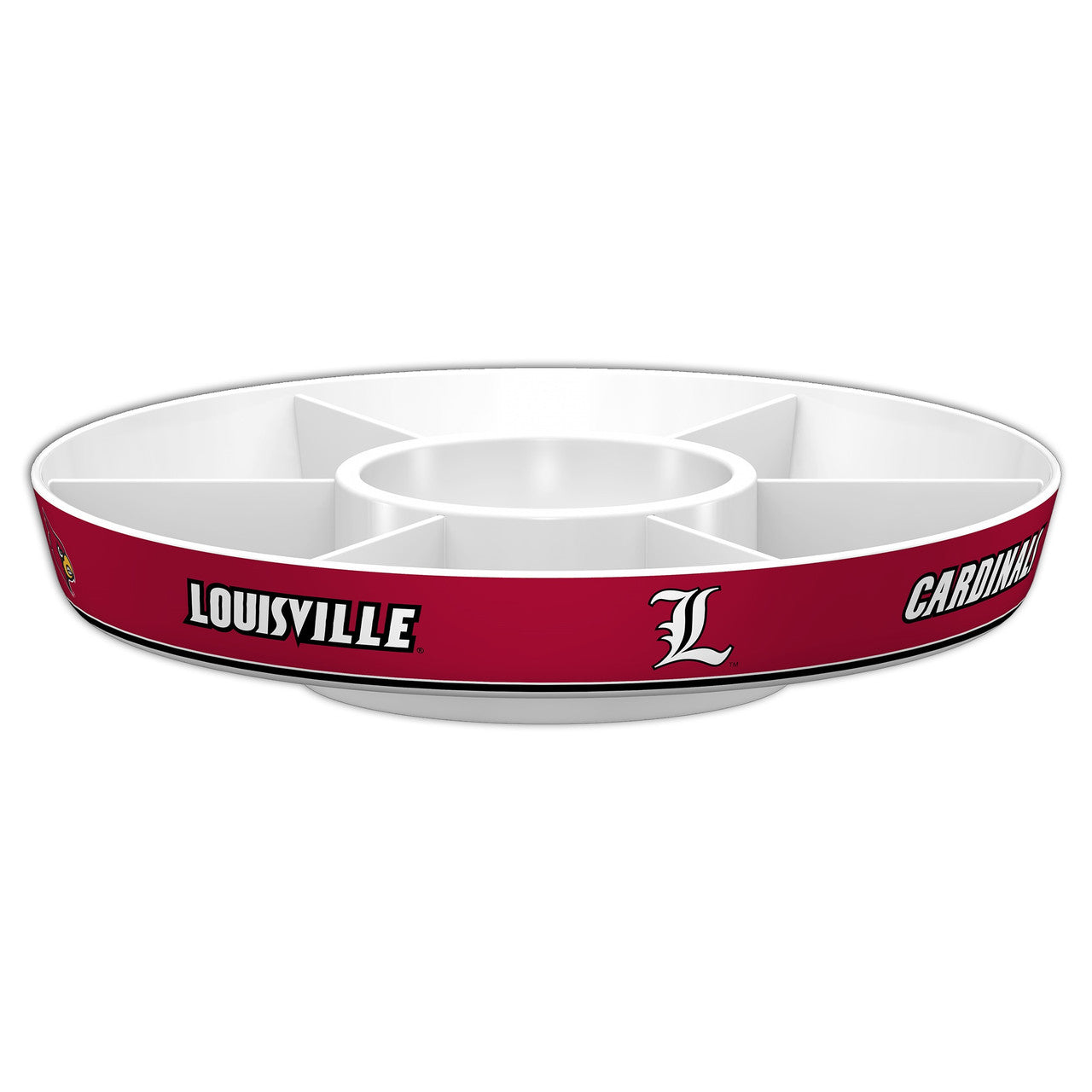 Louisville Cardinals Sectional Serving Party Platter Tray, 14.5 inches, melamine, vibrant team colors, officially licensed.
