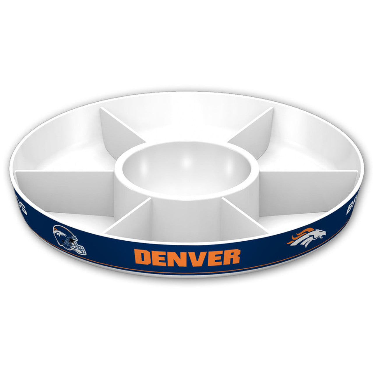 Denver Broncos 14.5-inch melamine party platter tray with bold NFL team graphics and officially licensed design.