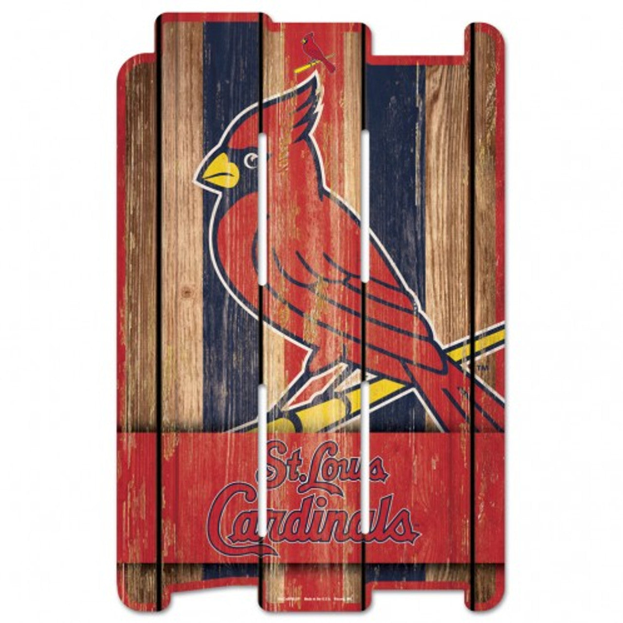 St. Louis Cardinals 11x17 wood fence sign made from durable 3/8 inch hardboard with vibrant team graphics, officially licensed by Wincraft
