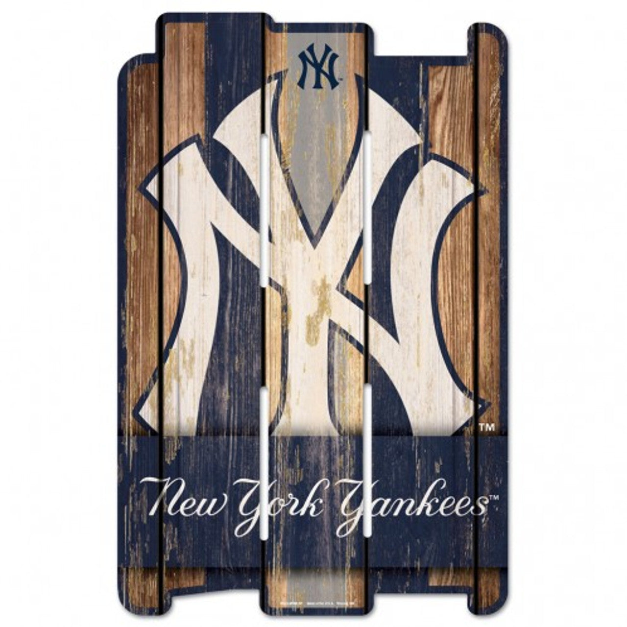 New York Yankees 11x17 wood fence sign with rustic team graphics, officially licensed by Wincraft