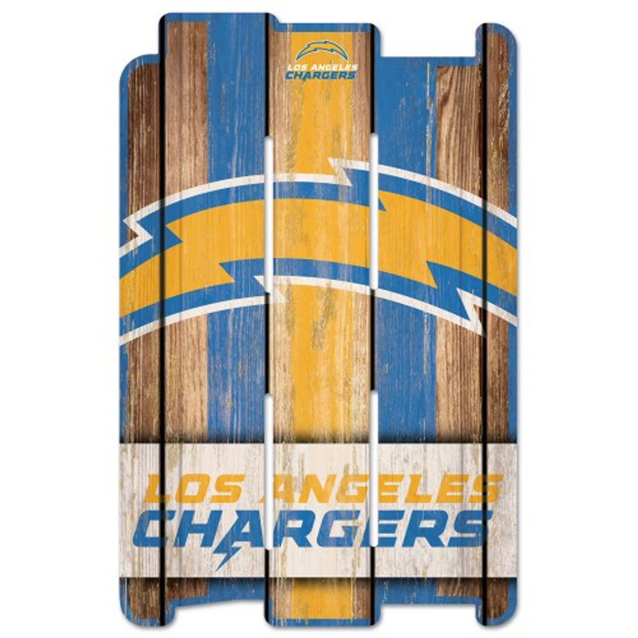 Los Angeles Chargers 11x17 wood fence sign with team colors, routed hanging hole, officially licensed, made in USA