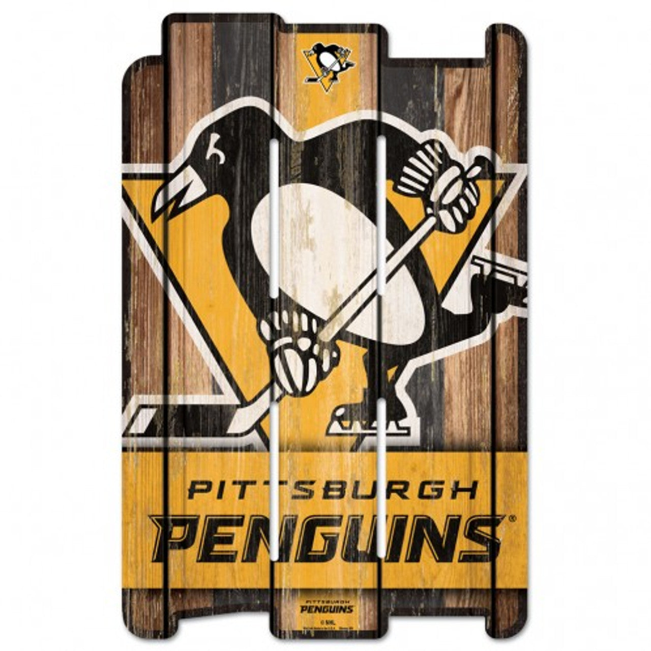 Pittsburgh Penguins 11x17 wood fence sign with rustic team graphics, officially licensed by Wincraft