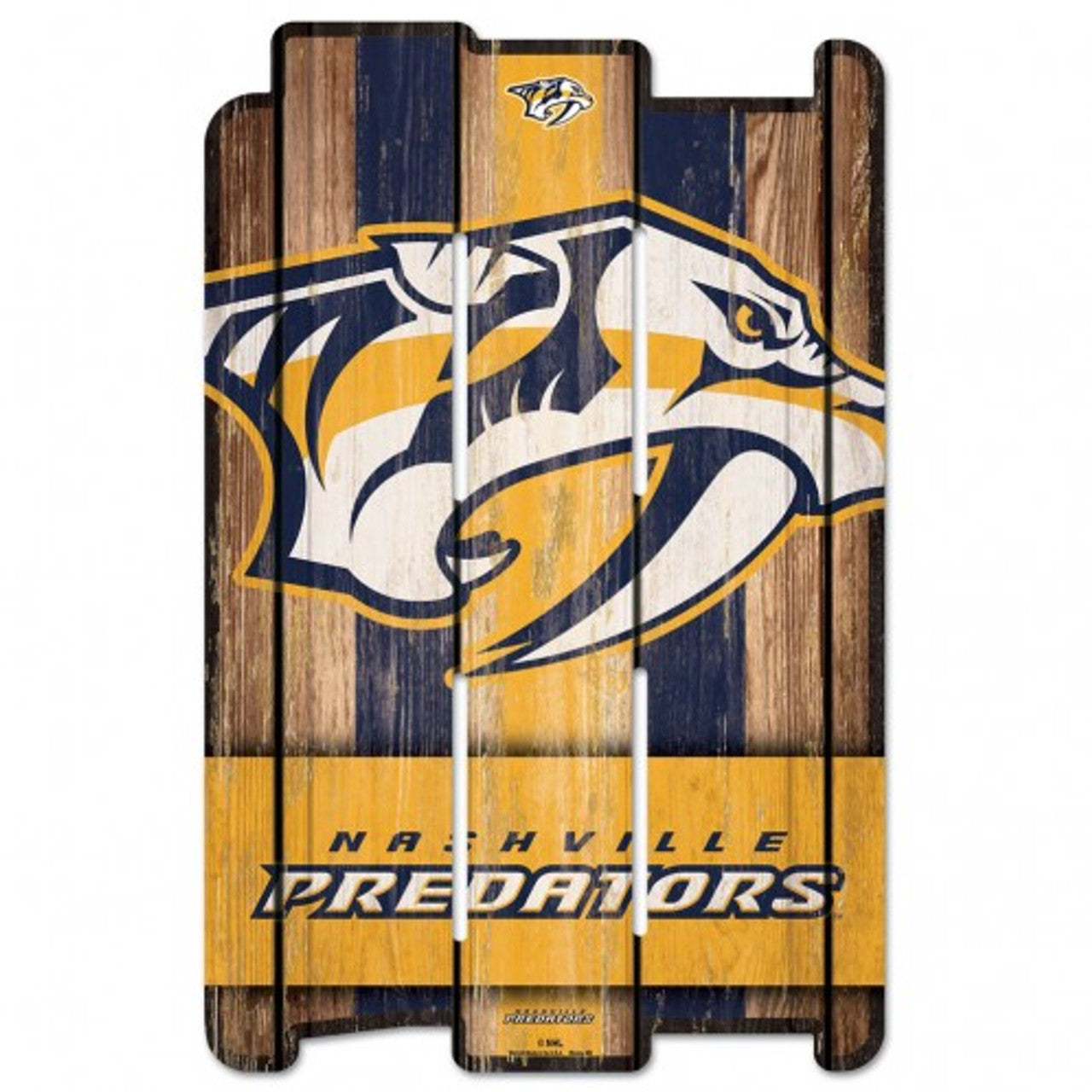 Nashville Predators 11x17 wood fence sign with bold team graphics, officially licensed by Wincraft