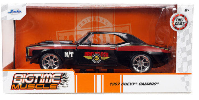 1967 Chevrolet Camaro "Mickey Thompson" Black with Red and Yellow Stripes "Bigtime Muscle" Series 1/24 Diecast Model Car by Jada