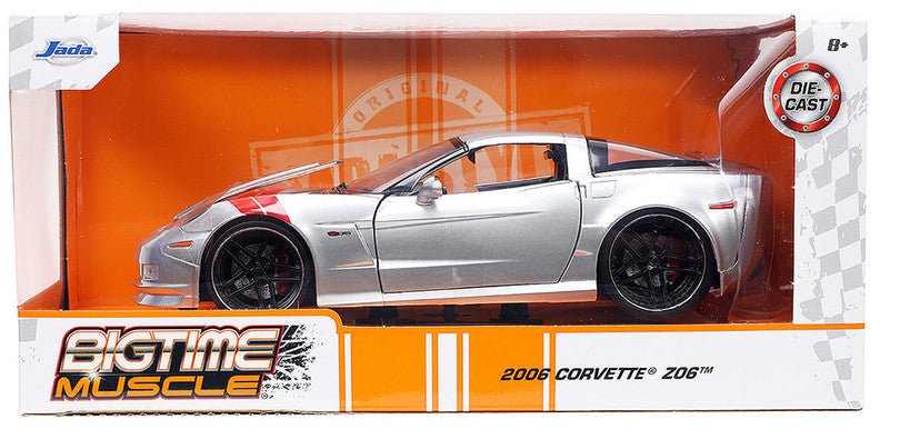 2006 Chevrolet Corvette Z06 Silver Metallic with Red Stripes "Bigtime Muscle" Series 1/24 Diecast Model Car by Jada
