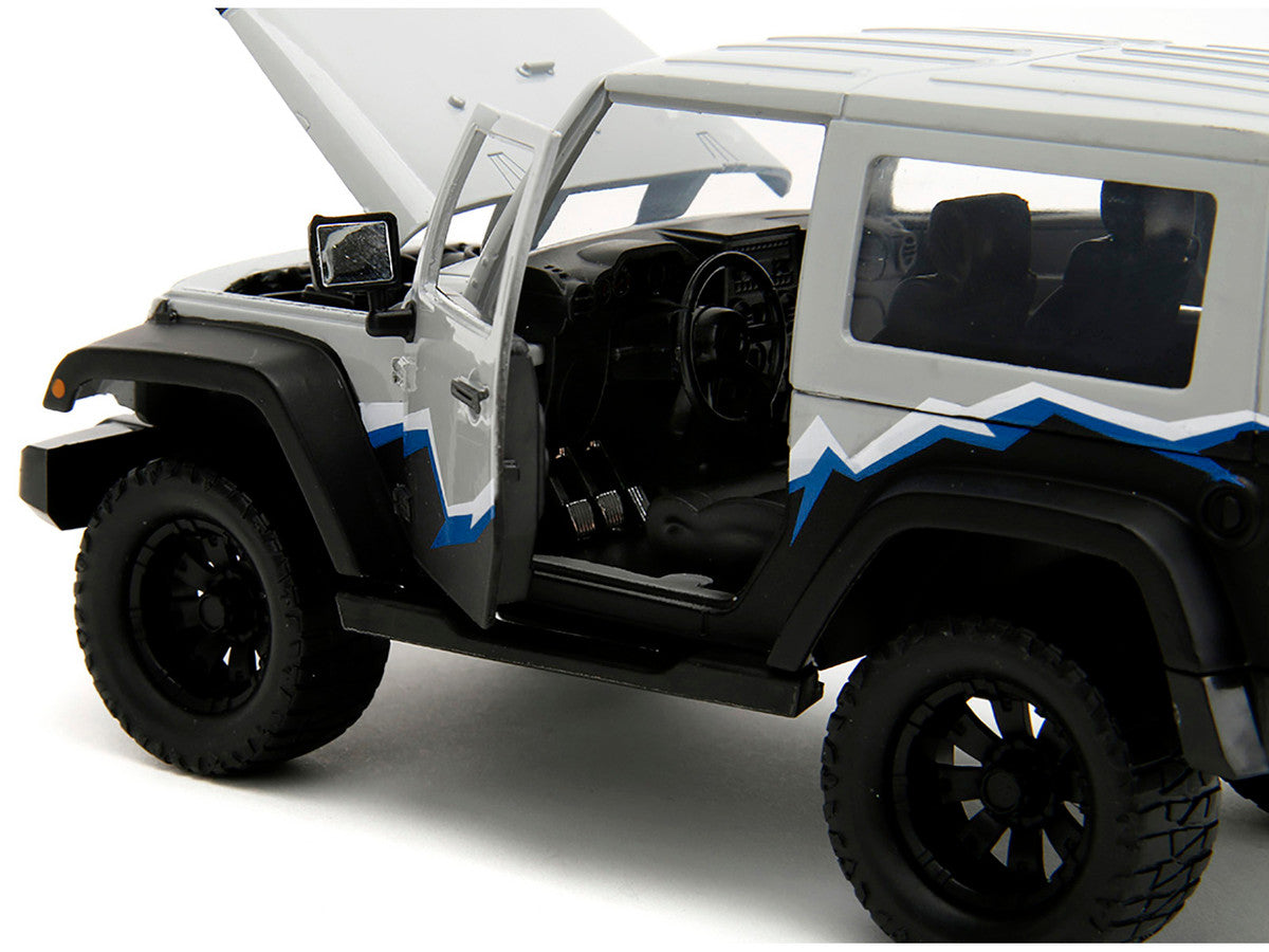 2007 Jeep Wrangler Gray and Black with Blue and White Stripes with Extra Wheels "Just Trucks" Series 1/24 Diecast Model Car by Jada