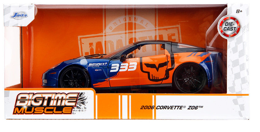 2006 Chevrolet Corvette Z06 #333 "Spirit Racing" Blue Metallic and Orange with Black Hood and Top "Bigtime Muscle" Series 1/24 Diecast Car by Jada