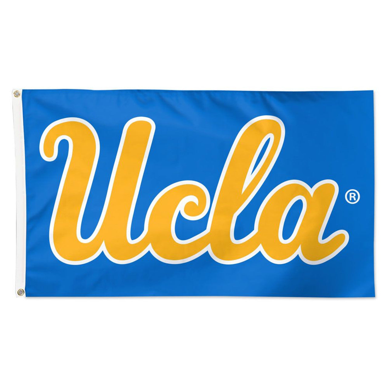 UCLA Bruins 3ft x 5ft NCAA Team Flag featuring team colors, logo, and metal grommets for easy hanging. Made by Wincraft.