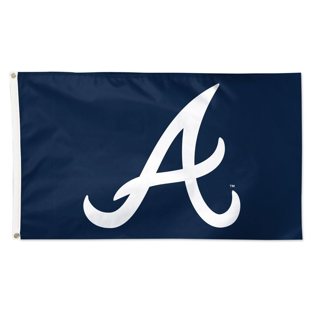 Atlanta Braves 3x5 ft MLB flag with reinforced header, brass grommets, team colors, and through-printed designs
