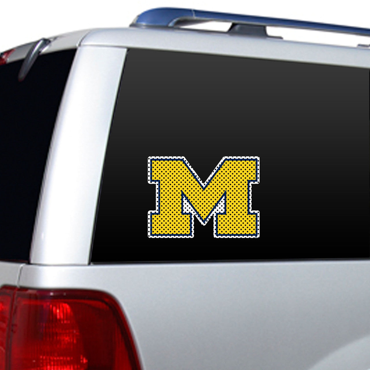 Michigan Wolverines 12x10 NCAA die cut window film with official team colors and logo, licensed by Fremont Die.