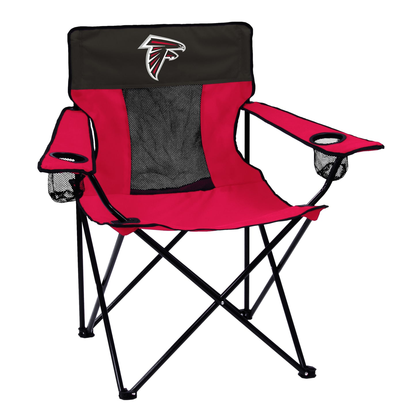 Atlanta Falcons Elite Camping Chair with cup holders, breathable fabric, and carrying bag. Holds up to 275 lbs.