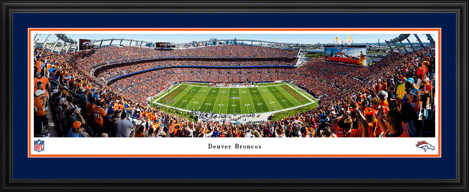 Denver Broncos Empower Field panoramic framed photo for NFL fan cave wall decor - double matting