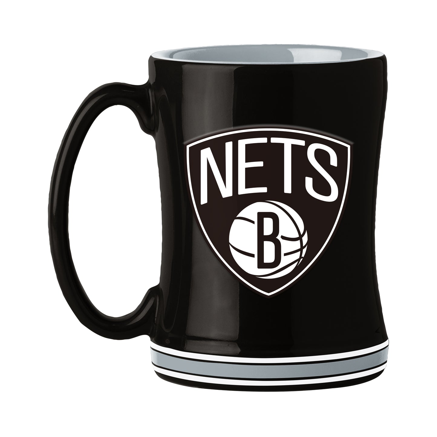 Brooklyn Nets NBA 14 oz ceramic coffee mug with 3D logo and team name on handle by Logo Brands.
