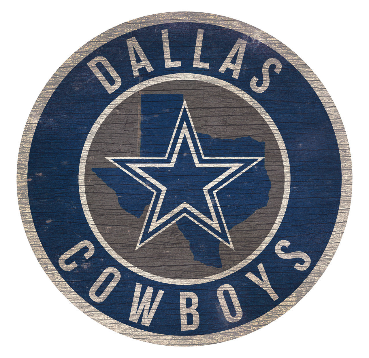 Dallas Cowboys distressed MDF sign featuring bold team graphics and Texas outline. 12"x12". Perfect for home or office. Made in the USA.