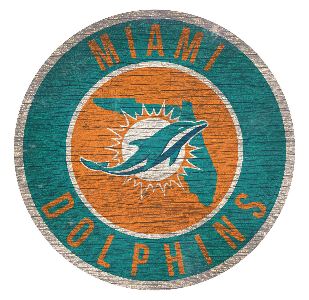 Miami Dolphins 12" Round Distressed Sign with State by Fan Creations