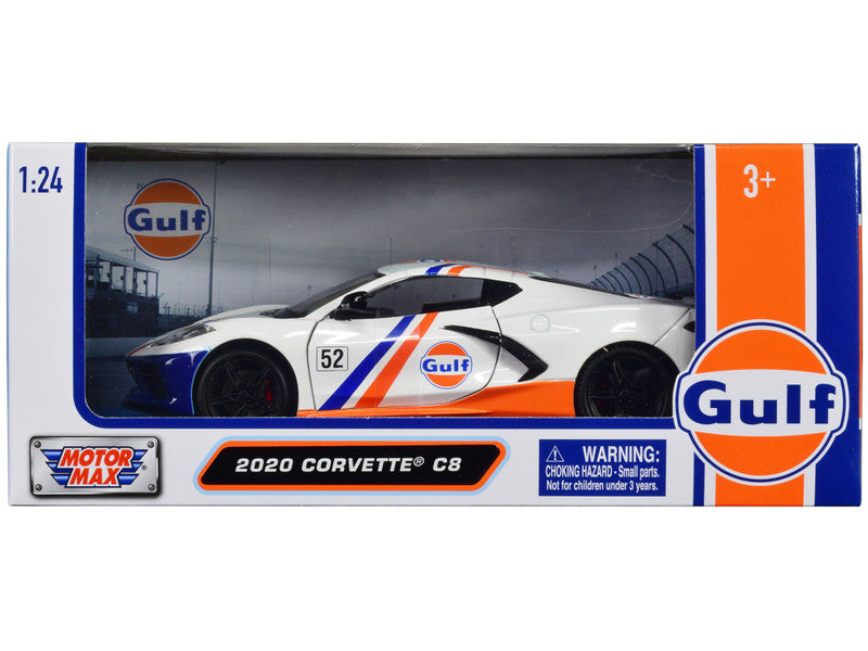 Motormax 1/24 2020 Chevrolet Corvette C8 #52 diecast model in white - Gulf Oil design