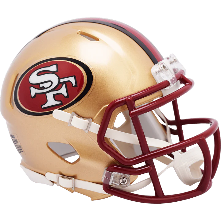 San Francisco 49ers 1996–2008 throwback Speed mini helmet with metal faceguard and padded interior