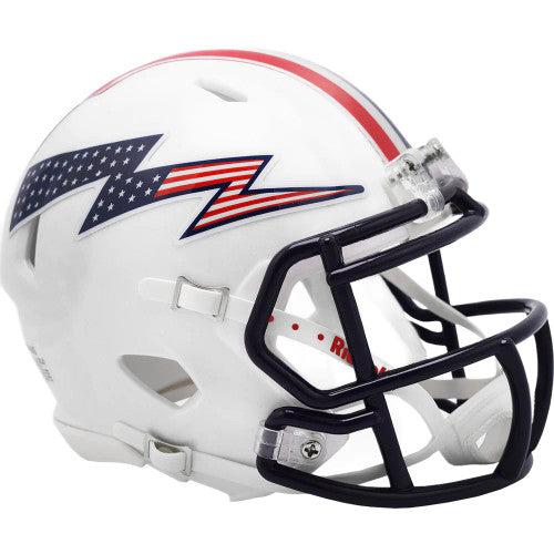 Air Force Falcons Stars & Stripes Speed Mini Helmet, 5" tall, limited edition, with chinstrap, metal faceguard, and foam padding. Ideal for autographs. Officially licensed. Made by Riddell.