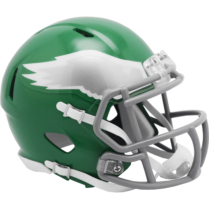 Philadelphia Eagles 2023 alternate Speed Mini Helmet with metal faceguard and authentic detailing by Riddell.