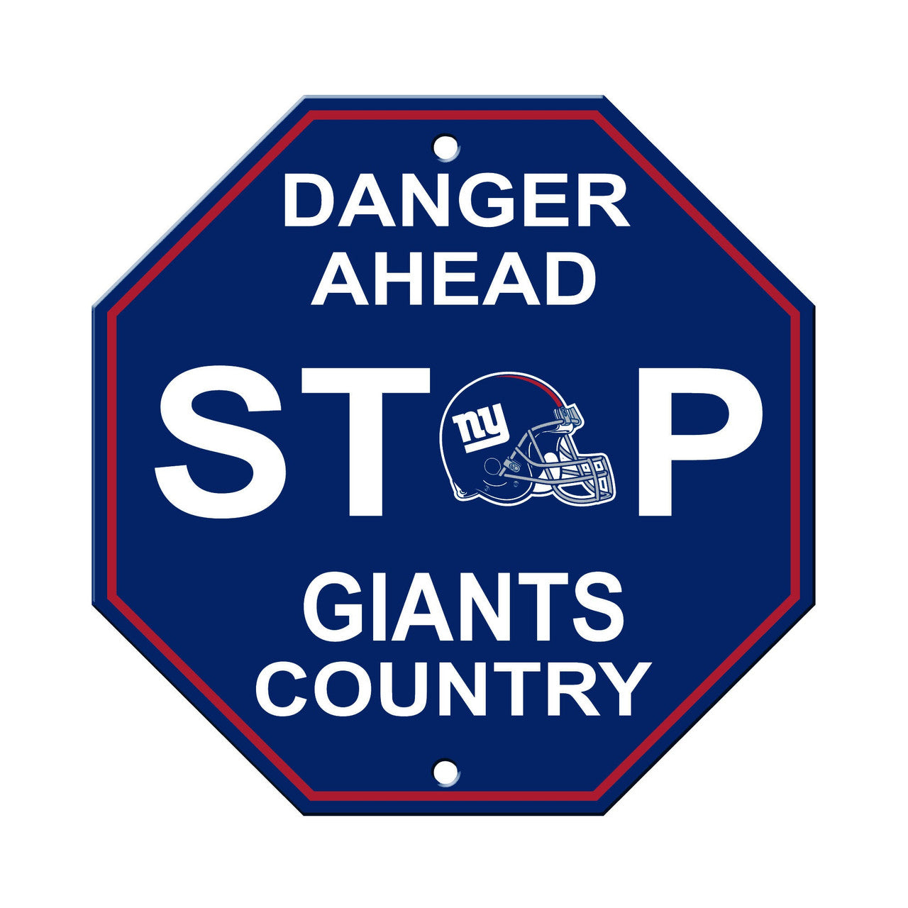 New York Giants 12" x 12" stop sign with team colors and logo – officially licensed NFL décor by Fremont Die