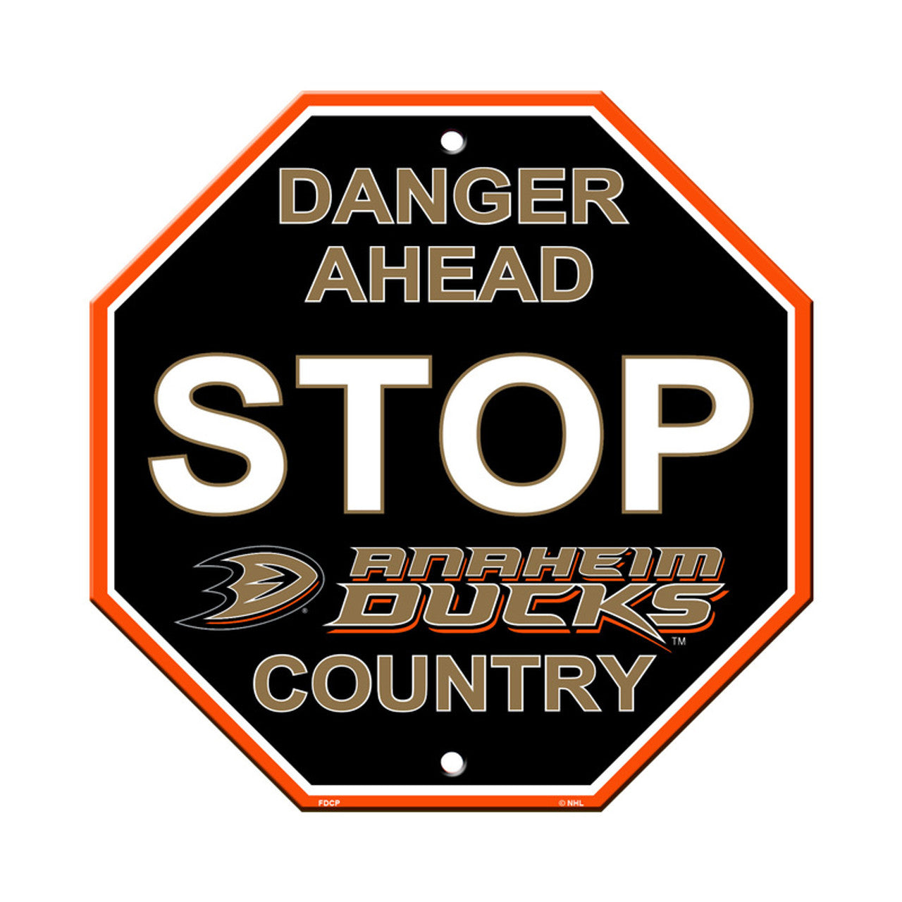Anaheim Ducks 12" x 12" plastic stop sign with team colors and graphics, officially licensed by the NHL.