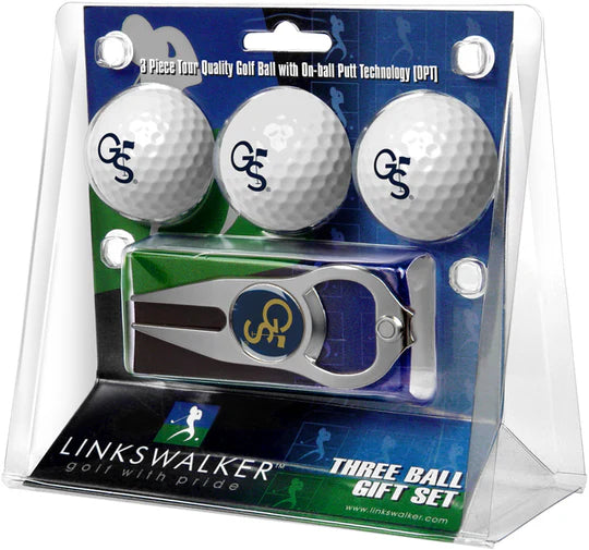 Georgia Southern Eagles golf gift pack with 3 logo balls, divot tool bottle opener, and tees by Linkswalker