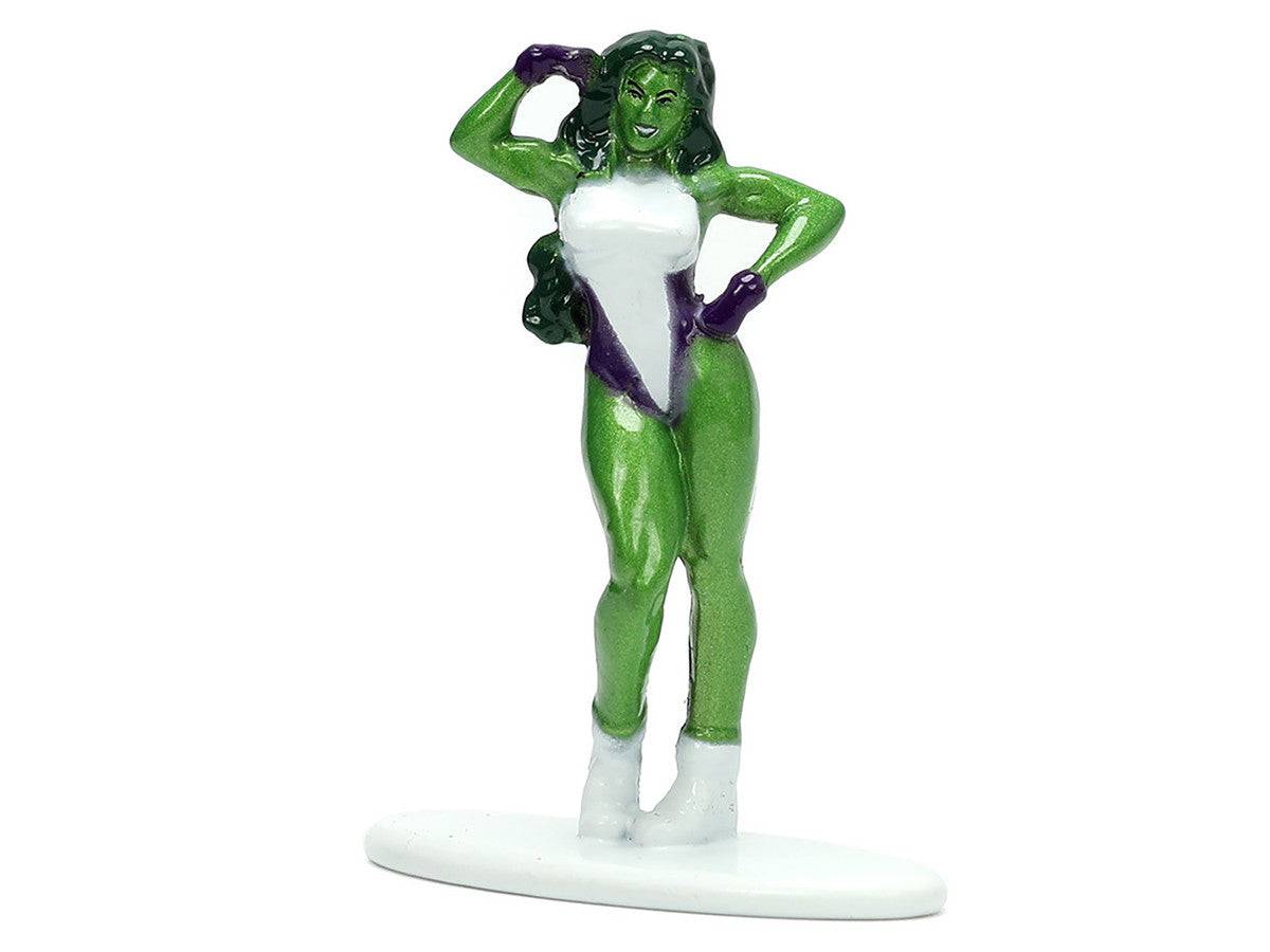 1973 Plymouth Barracuda Green Metallic and White and She-Hulk Diecast Figure "The Savage She-Hulk" "Hollywood Rides" Series 1/32 Diecast Car by Jada