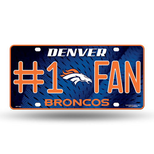 Denver Broncos #1 Fan Metal License Plate: 6"x12", team colors and graphics, sturdy metal, officially licensed by the NFL.