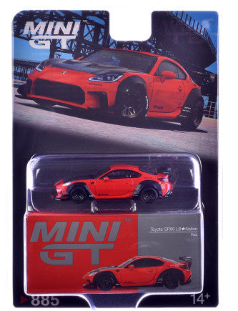 Toyota GR86 "LB-Nation - Liberty Walk" Red with Carbon Hood Limited Edition 1/64 Diecast Model Car by Mini GT