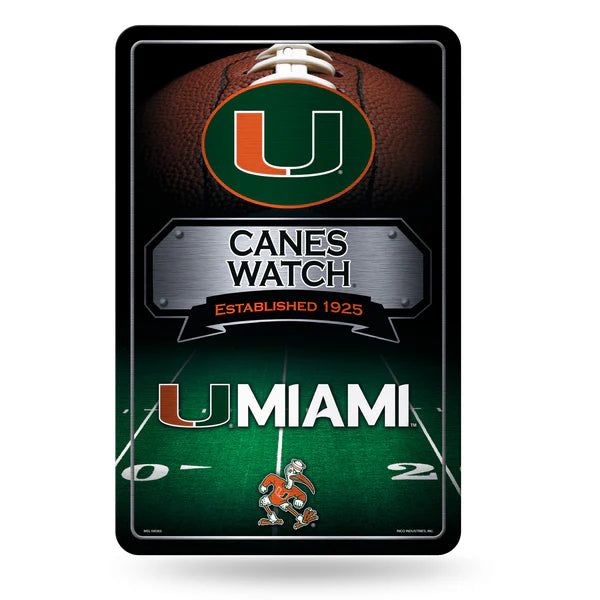 Miami Hurricanes NCAA 11x17 metal wall sign with team name and established date, officially licensed by Rico.