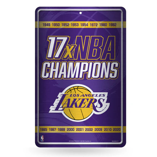 Los Angeles Lakers 17-Time NBA Champions 11x17 metal wall sign with team name and titles by Rico