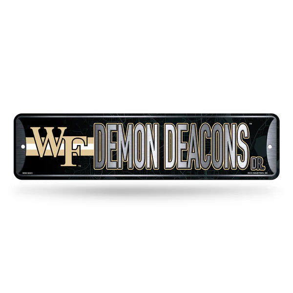 Wake Forest Demon Deacons 4x15 NCAA metal street sign with team colors and graphics, officially licensed by Rico Industries.