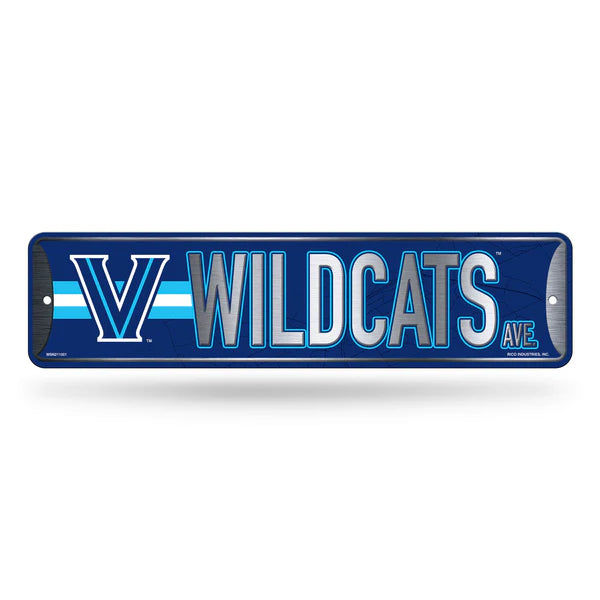 Villanova Wildcats 4x15 NCAA metal street sign with bold team graphics and colors, officially licensed by Rico Industries.