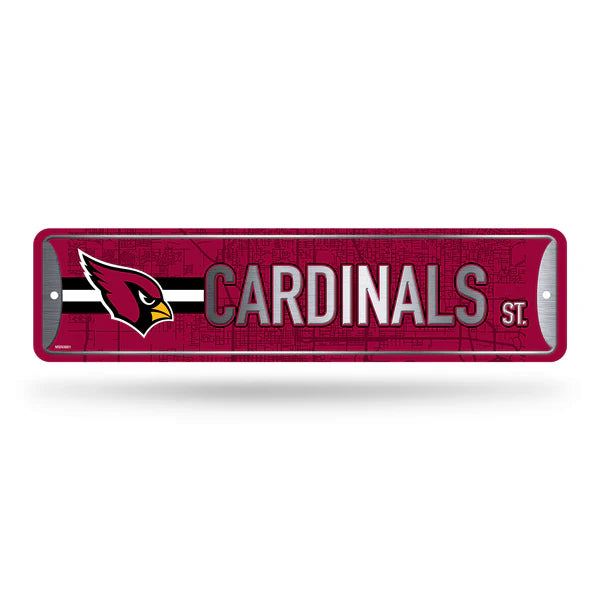 Arizona Cardinals NFL 4"x15" metal street sign with team colors and graphics, officially licensed by Rico Industries.
