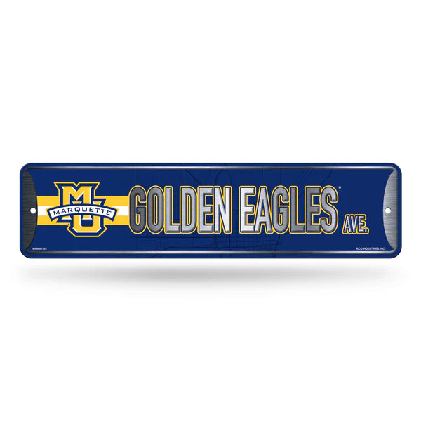 Marquette Golden Eagles 4x15 NCAA metal street sign with bold team colors and graphics, officially licensed by Rico.