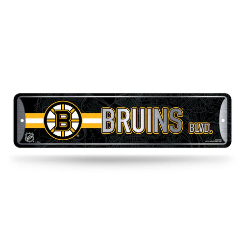 Boston Bruins metal street sign with team graphics and colors, officially licensed NHL wall décor.