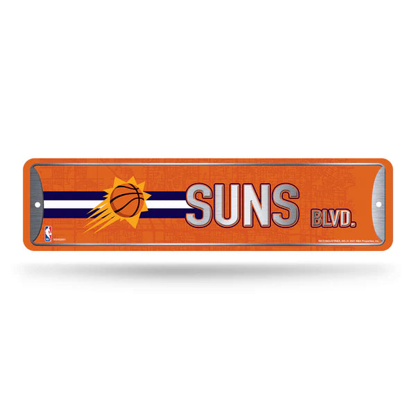 Phoenix Suns 4x15 NBA metal street sign with bold team colors and graphics, officially licensed by Rico Industries.