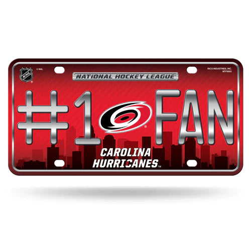 Carolina Hurricanes #1 Fan metal license plate by Rico Industries. Official NHL product, 6" x 12", durable metal with team graphics