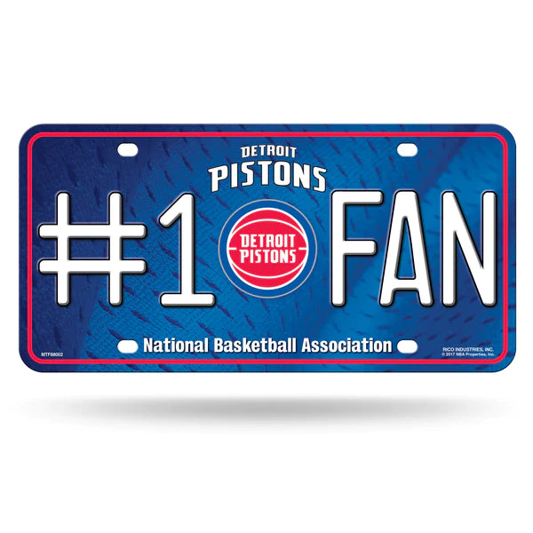 Detroit Pistons #1 Fan metal license plate featuring team colors and officially licensed NBA graphics