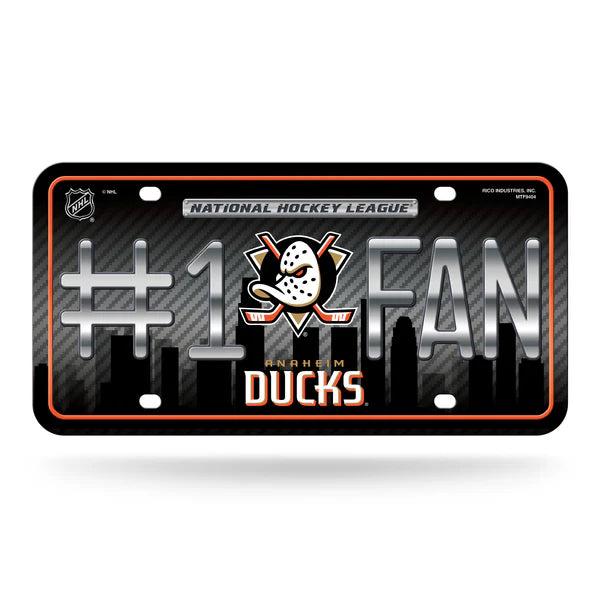 Anaheim Ducks NHL #1 Fan metal auto license plate, 6x12 inches, official team colors, hockey fan décor