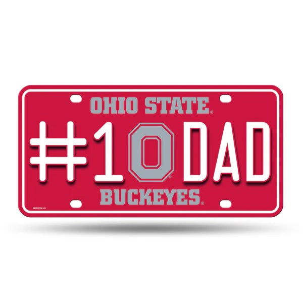 Ohio State Buckeyes #1 Dad metal license plate with bold team graphics and colors, perfect for vehicles or display.