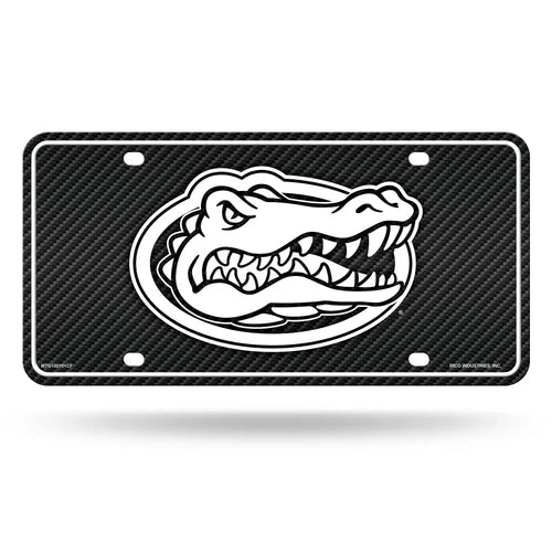 Florida Gators NCAA metal license plate, 6x12 car tag with official team graphics and carbon fiber style