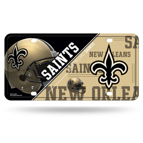 New Orleans Saints NFL metal license plate, 6x12 car tag with official team colors and bold graphics