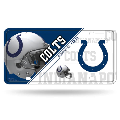 Indianapolis Colts 6" x 12" split design metal license plate featuring team colors and graphics by Rico